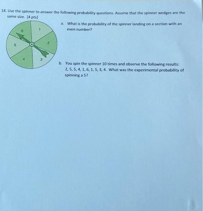 Solved 18. Use the spinner to answer the following | Chegg.com