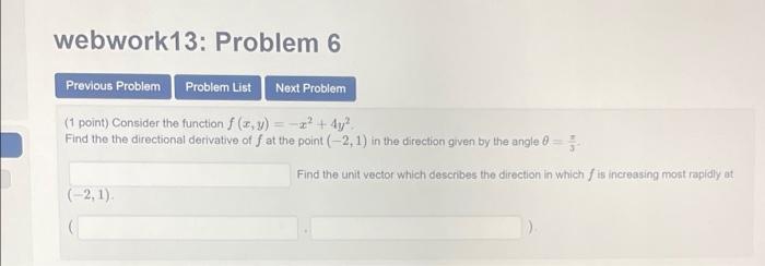 Solved webwork13: Problem 6 Previous Problem Problem List | Chegg.com