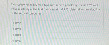 Solved The system reliability for a two-component parallel | Chegg.com