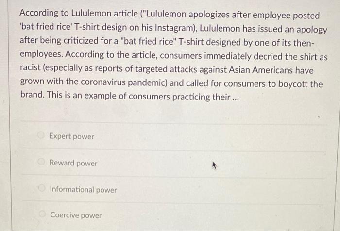 Lululemon apologizes after employee posted 'bat fried rice' T