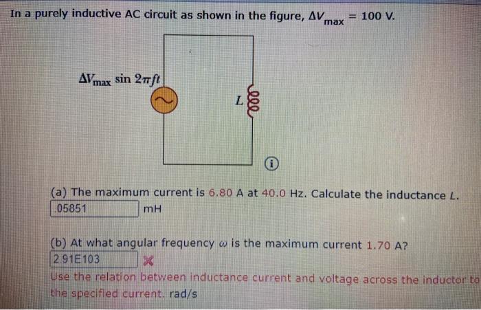 Solved In a purely inductive AC circuit as shown in the | Chegg.com