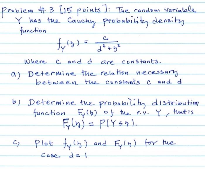 Solved problem #3 [15 points ]: The random Variable Y has | Chegg.com
