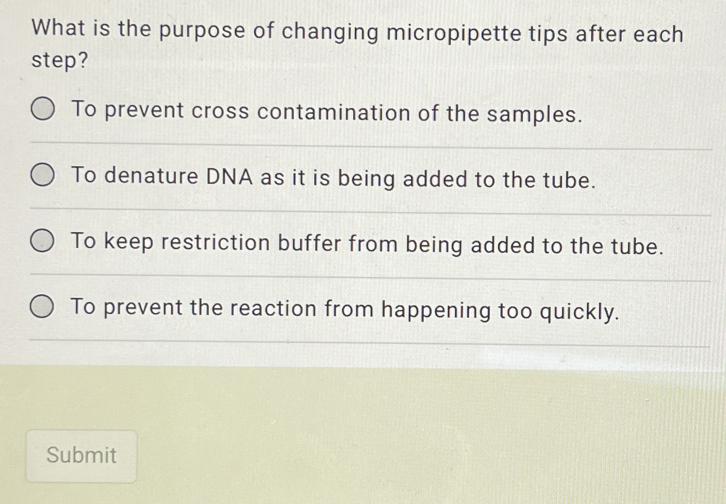 Solved What is the purpose of changing micropipette tips