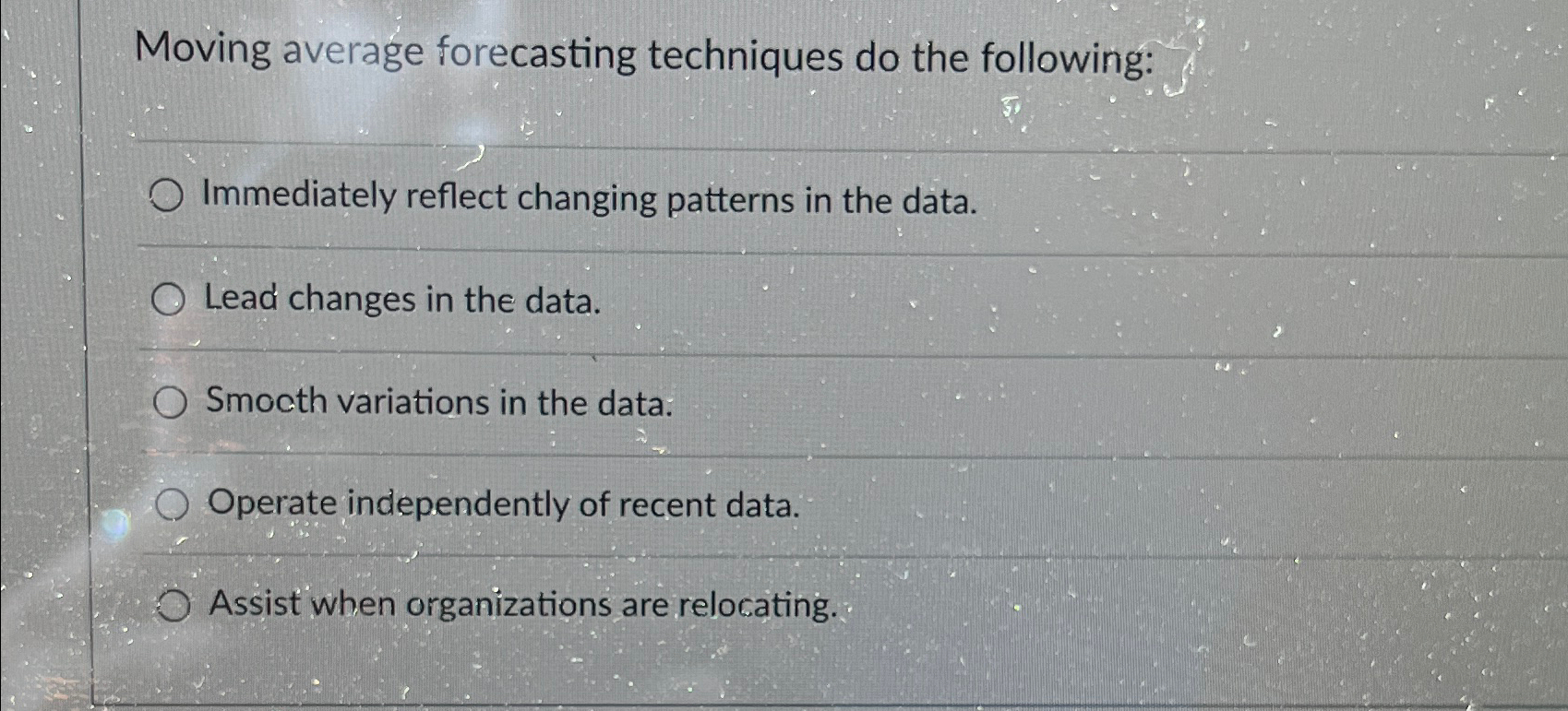 Solved Moving average forecasting techniques do the