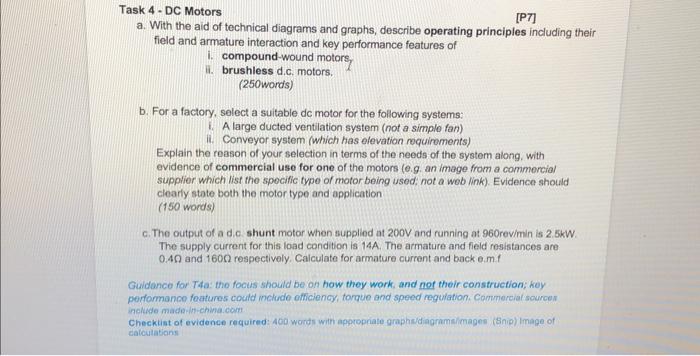 Task 4 - DC Motors [P7] a. With the aid of technical | Chegg.com