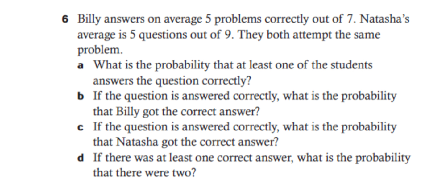 Solved 6 ﻿Billy answers on average 5 ﻿problems correctly out | Chegg.com