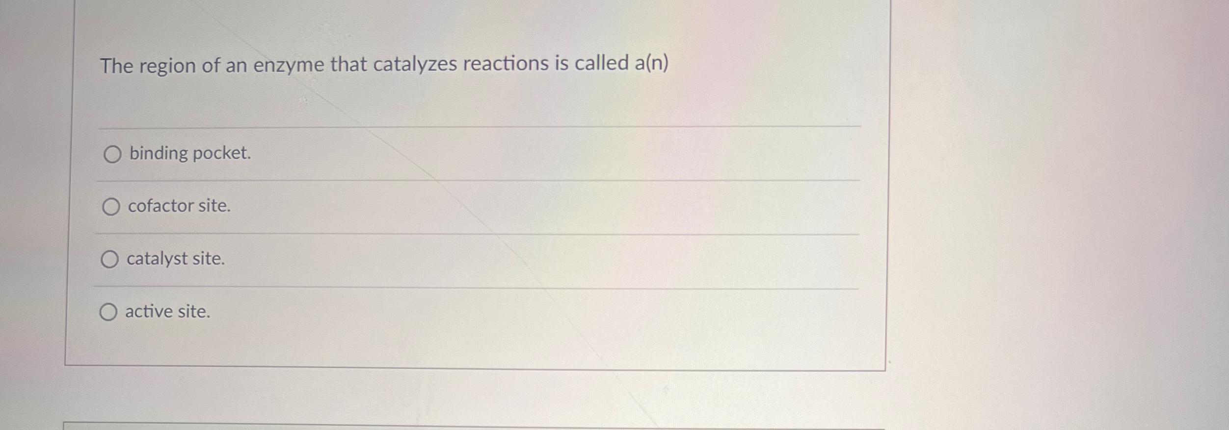 Solved The region of an enzyme that catalyzes reactions is | Chegg.com