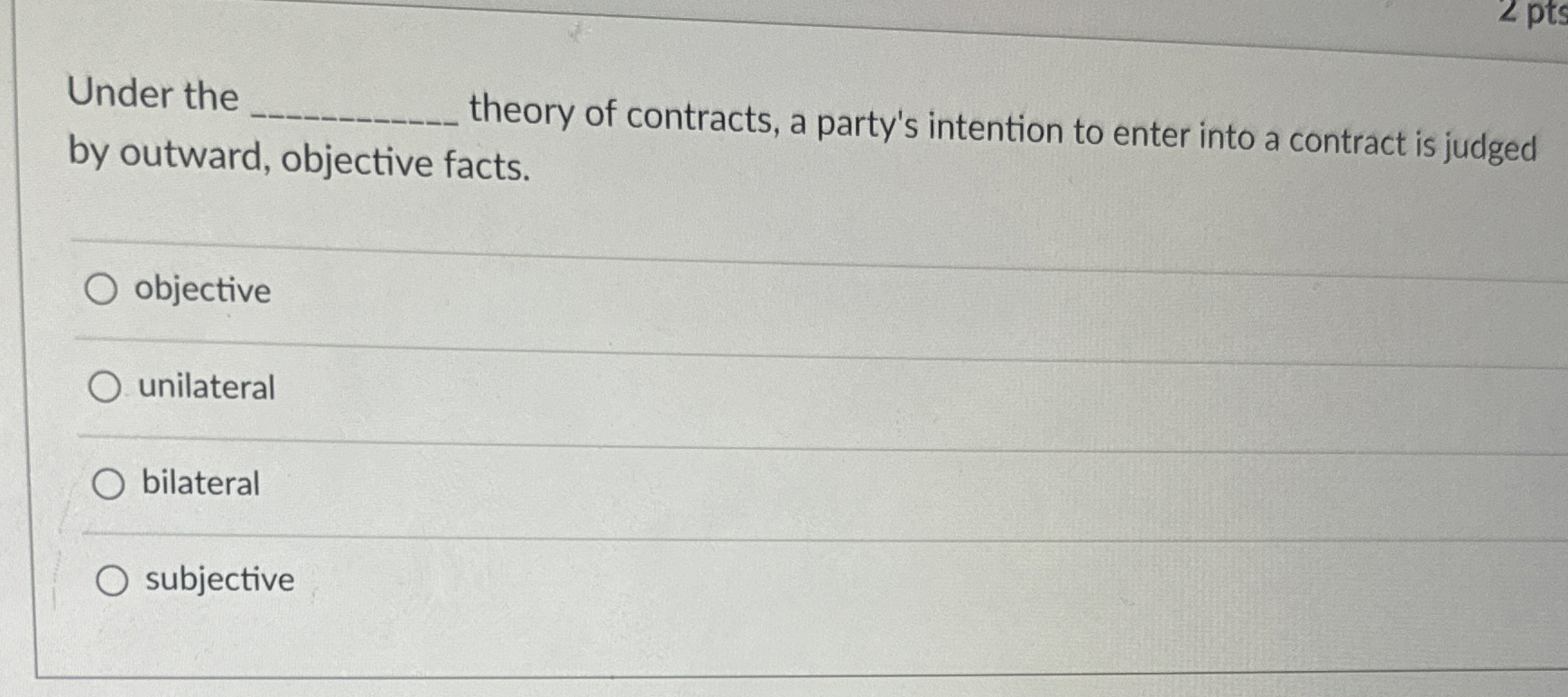 Solved Under the ﻿theory of contracts, a party's intention | Chegg.com