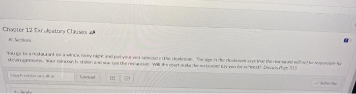 Solved Chapter 12 Exculpatory Clauses At All Section E You | Chegg.com