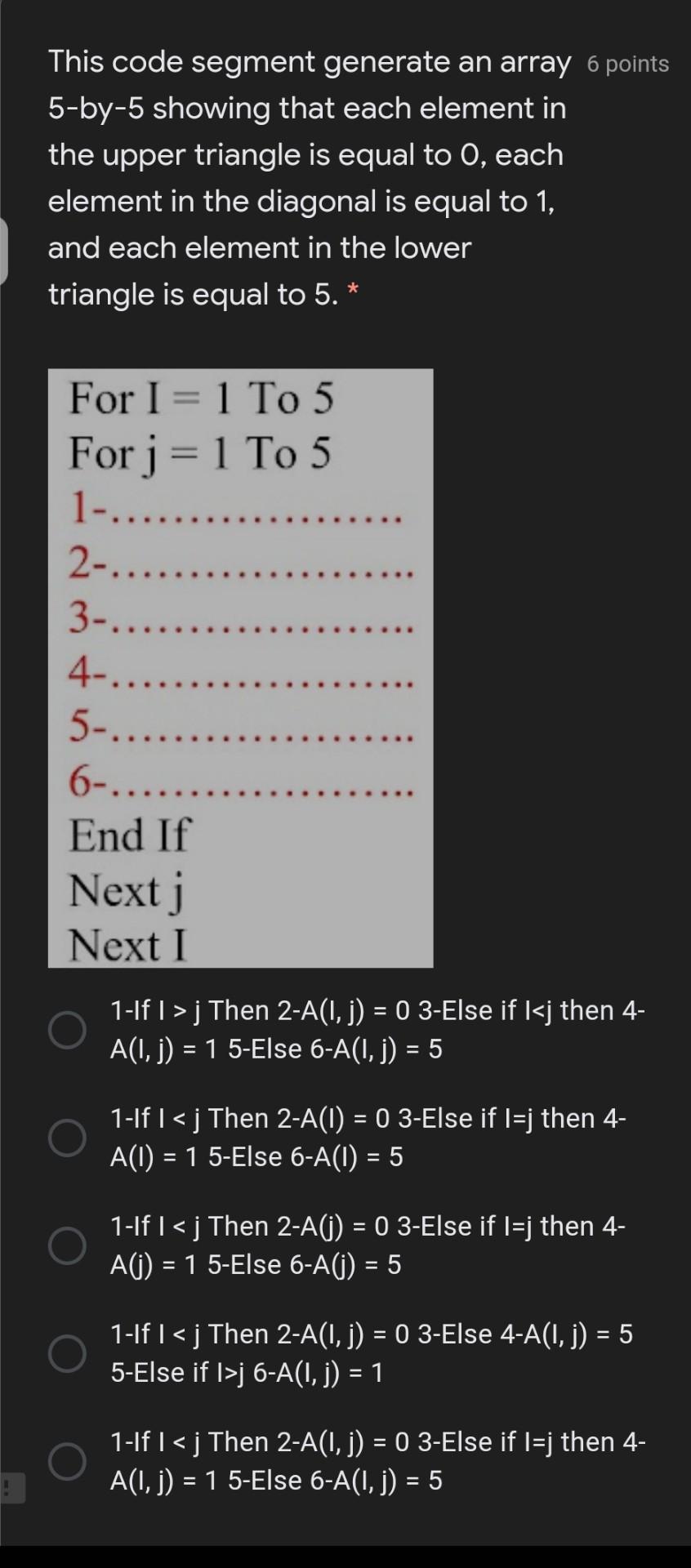 Solved This code segment generate an array 6 points 5-by-5 | Chegg.com