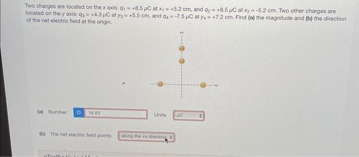 Solved Two charges are located on the x axis: q1=+8.5μC at | Chegg.com