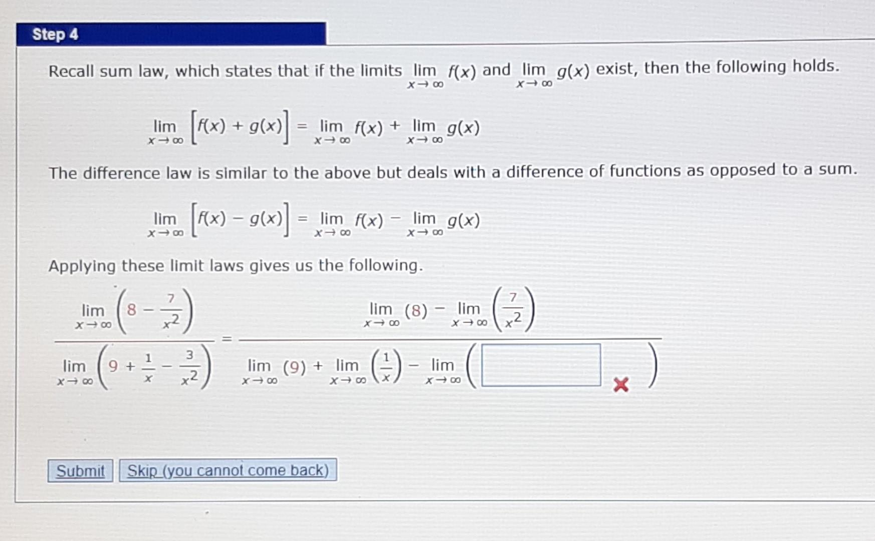 Solved Step 4 Recall sum law, which states that if the | Chegg.com