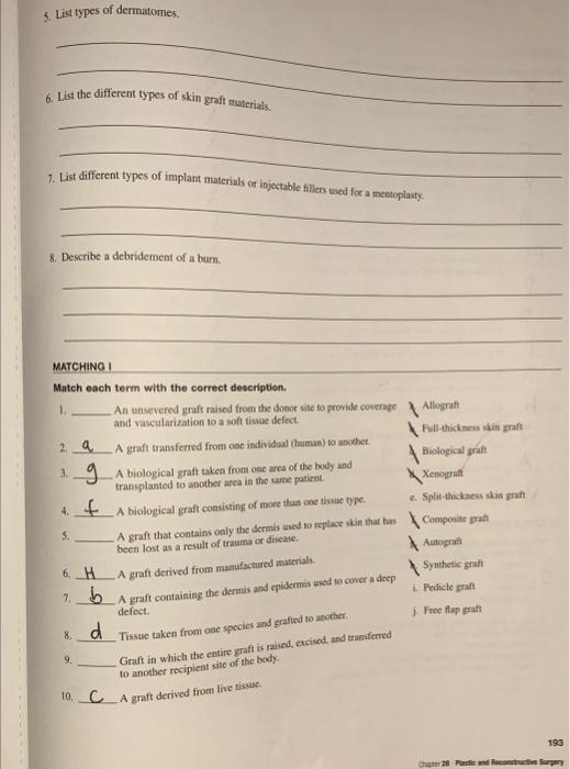 MATCHING II Match each term with the correct | Chegg.com