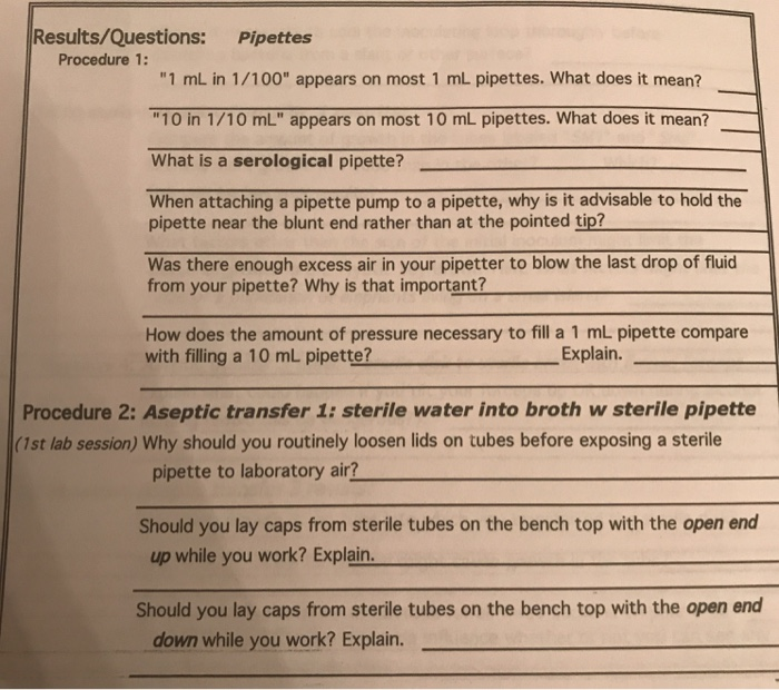 Results/Questions Pipettes Procedure 1 "1 mL in