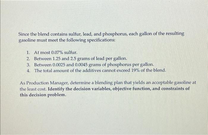 Solved Gasoline-Blending Problem of Hexxon Oil Co.' Another | Chegg.com