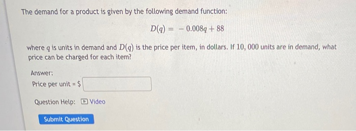 Solved The demand for a product is given by the following | Chegg.com