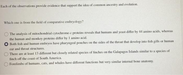 Solved Each Of The Observations Provide Evidence That | Chegg.com