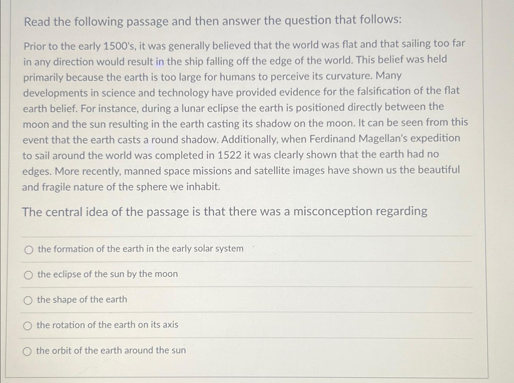 Solved Read the following passage and then answer the | Chegg.com