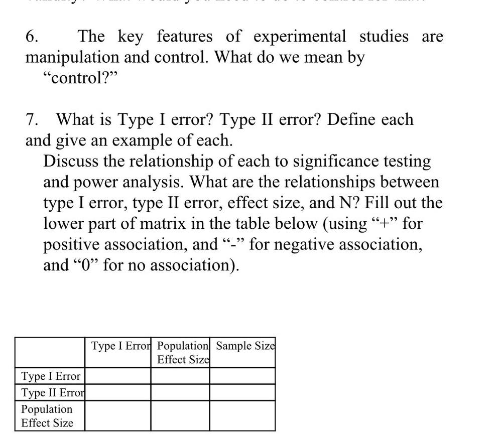 Solved 6. The key features of experimental studies are | Chegg.com