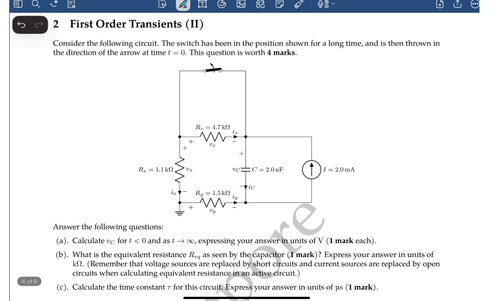 First Order Transients Solved ๑ ∼2 First Order Transients (II)Consider the | Chegg.com