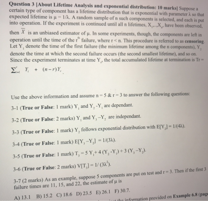 Question 3 About Lifetime Analysis And Exponentia Chegg Com