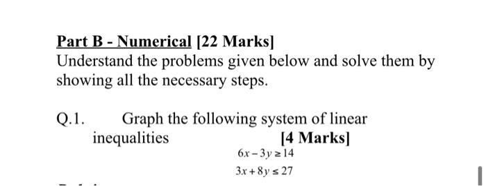 Solved Part B - Numerical [22 Marks) Understand the problems | Chegg.com