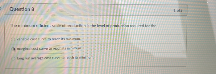 Solved Question 8 1 Pts The Minimum Efficient Scale Of | Chegg.com