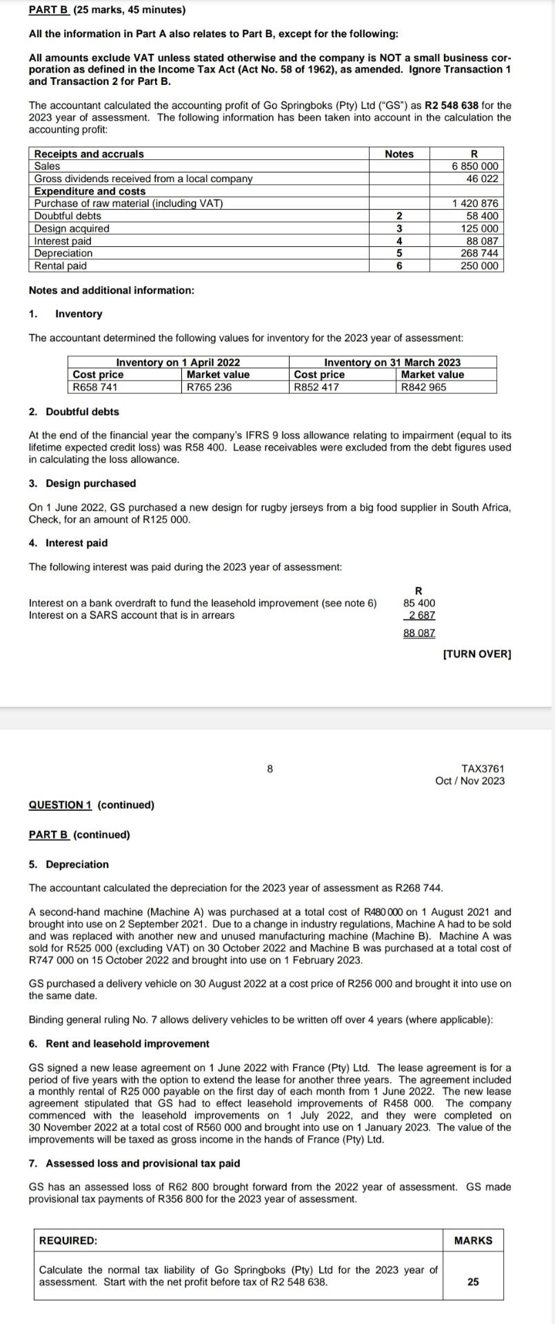 Solved PART B (25 marks, 45 minutes) All the information in | Chegg.com