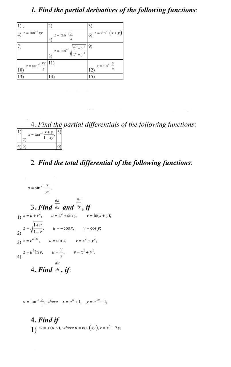 Solved 1 Find The Partial Derivatives Of The Following Chegg Com