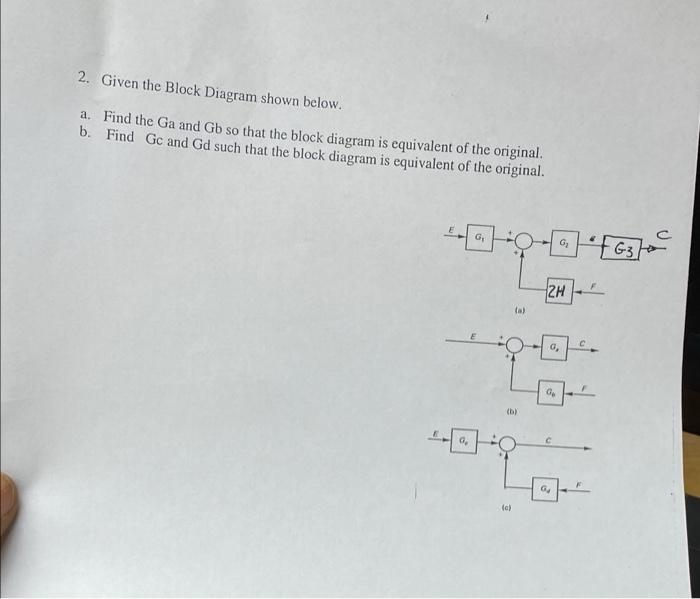 Solved 2. Given The Block Diagram Shown Below. A. Find The | Chegg.com