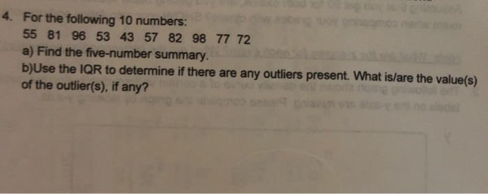 Solved 4. For the following 10 numbers: 55 81 96 53 43 57 82 | Chegg.com