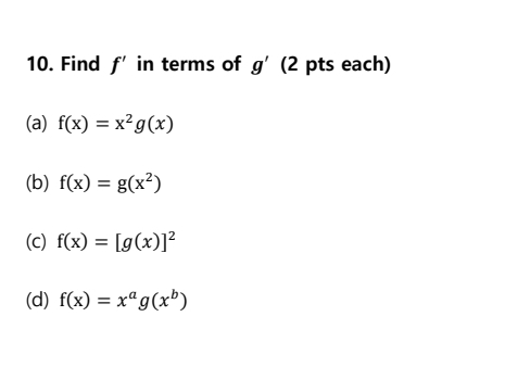 F Math Terms Solved Find f' in terms of g' (2 pts | Chegg.com