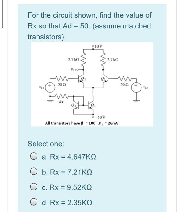 Solved For The Circuit Shown Find The Value Of Rx So Tha Chegg Com