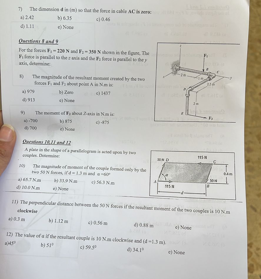 Solved The dimension d ﻿in ( ﻿m ) ﻿so that the force in | Chegg.com