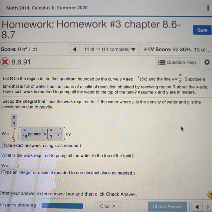 Math 2414, Calculus II, Summer 2020 Homework: | Chegg.com