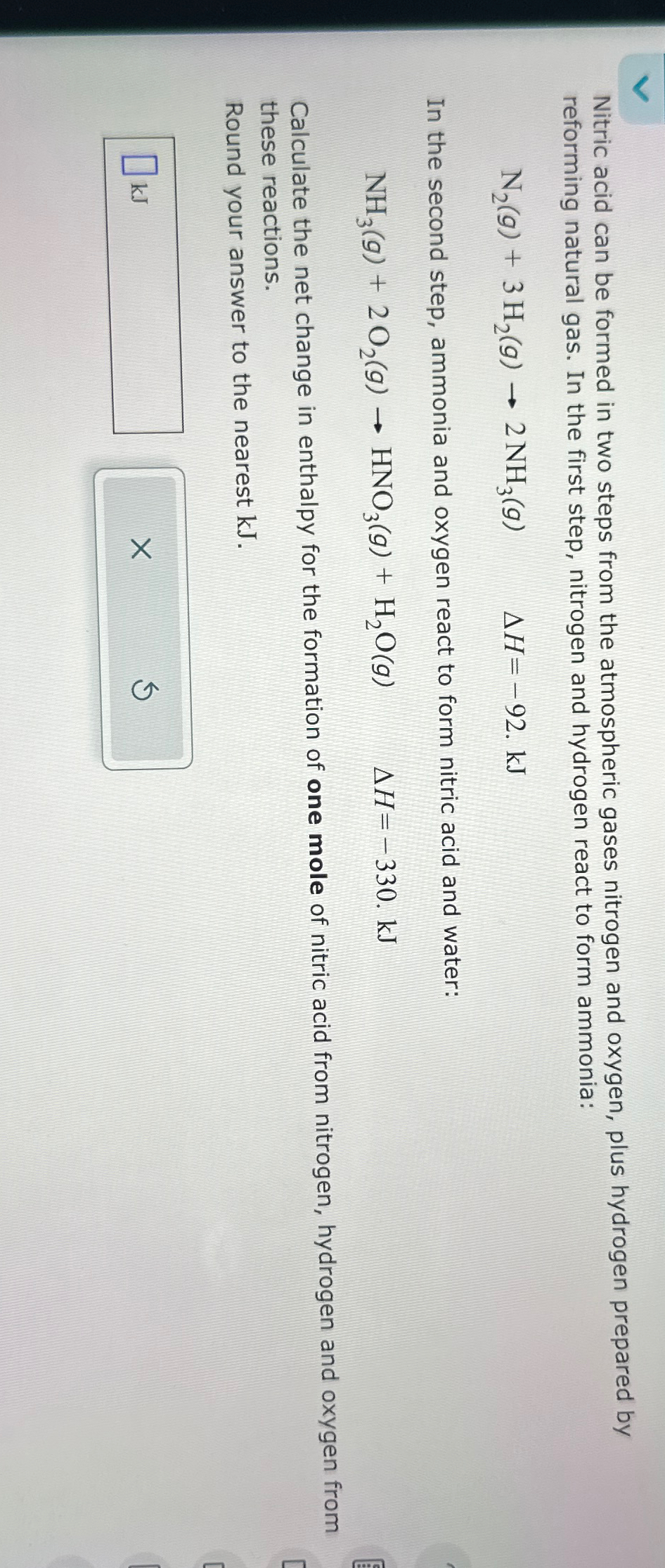 Solved Nitric acid can be formed in two steps from the | Chegg.com