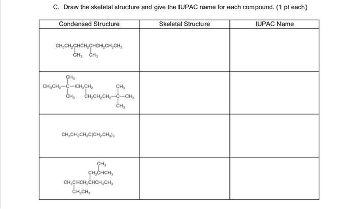 Solved C. Draw the skeletal structure and give the IUPAC | Chegg.com