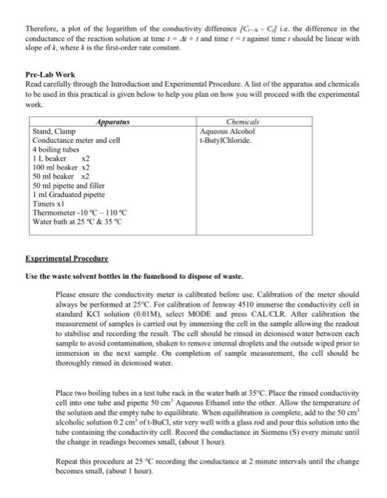 Solved EXPERIMENT 11 - REACTION RATES BY CONDUCTANCE | Chegg.com