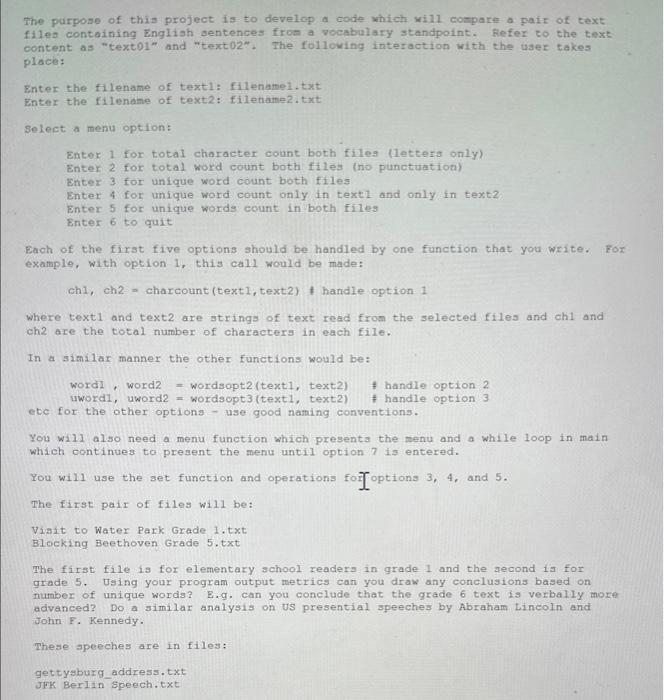 Solved The purpose of this project is to develop a code | Chegg.com
