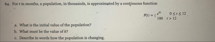 Solved 64. For t in months, a population, in thousands, is | Chegg.com