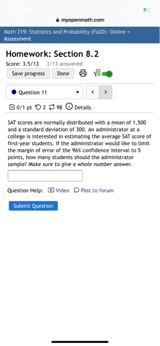 Solved myopenmath.com Math 219: Statistics and Probability | Chegg.com