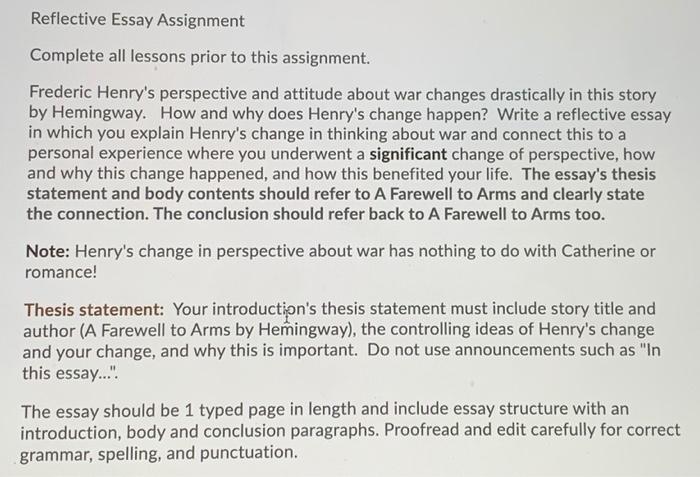 reflective essay thesis