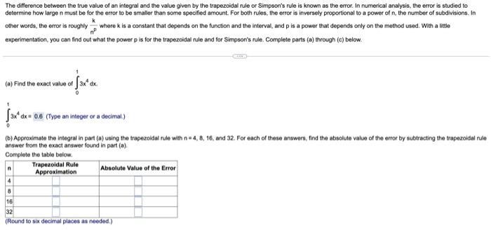 Solved The difference between the true value of an integral | Chegg.com