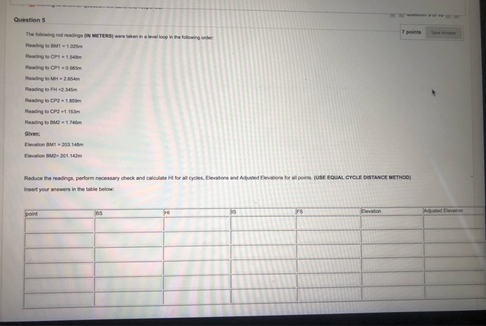 Solved Question 5 The following rod readings (IN METERS) | Chegg.com