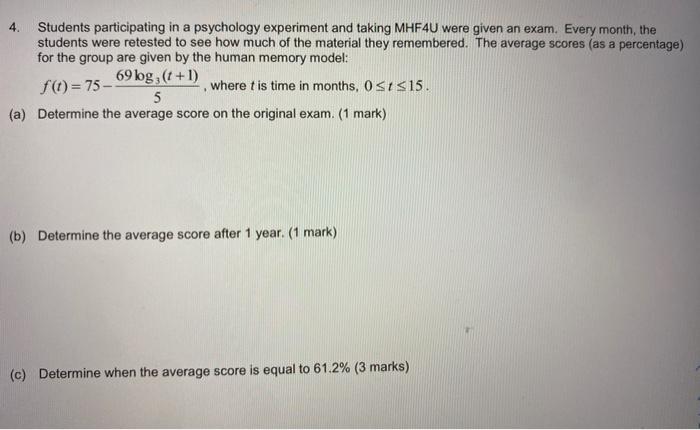 Solved 4. Students participating in a psychology experiment | Chegg.com