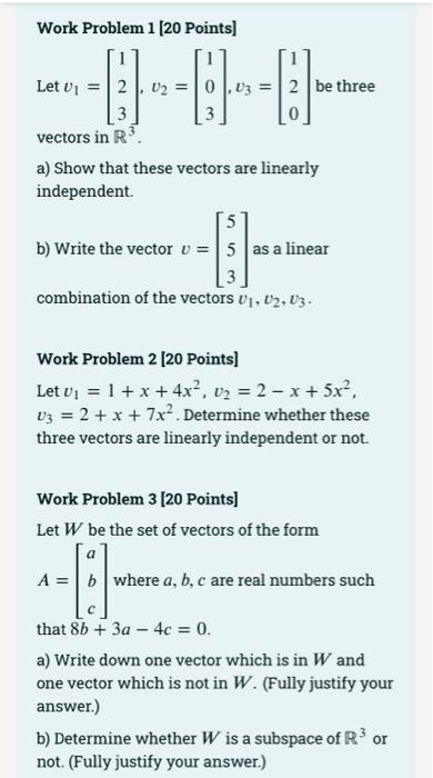 Solved Work Problem 1 (20 Points) Let U = 2. U2 = --6- ---- | Chegg.com