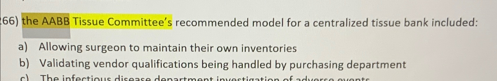 Solved the AABB Tissue Committee's recommended model for a | Chegg.com