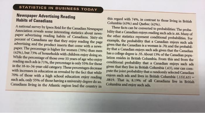 STATISTICS IN BUSINESS TODAY Newspaper Advertising | Chegg.com