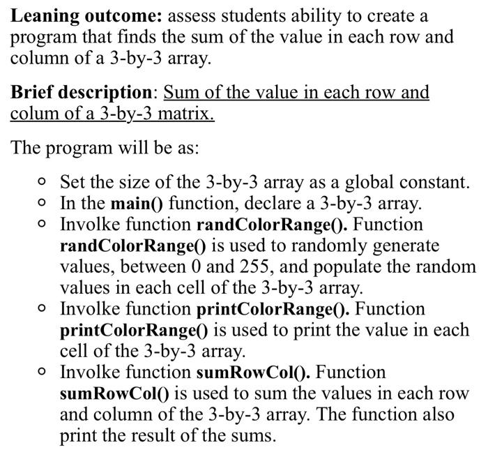 Solved Leaning outcome: assess students ability to create a | Chegg.com
