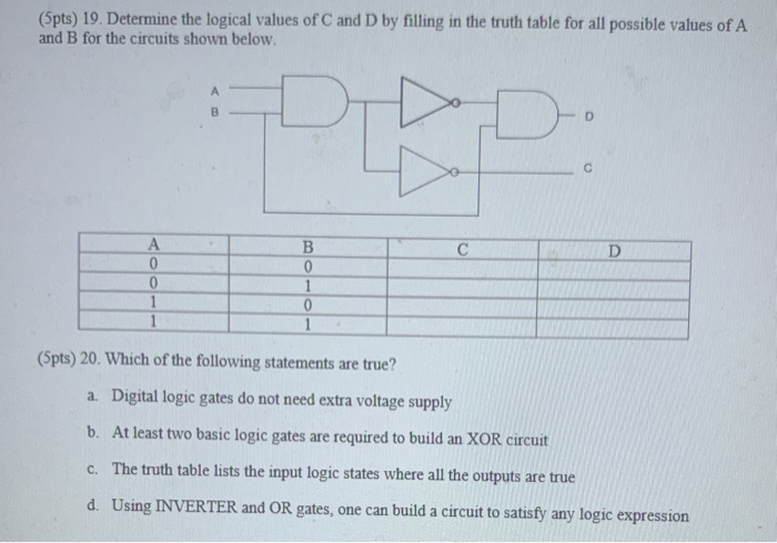 Solved (5pts) 19. Determine the logical values of C and D by | Chegg.com